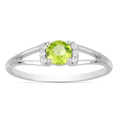 0.60 CT PERIDOT STERLING SILVER RINGS WITH WHITE ZIRCON #VR015090
